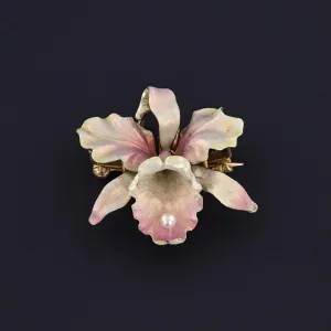 Antique Orchid Brooch of 14k Gold by Whiteside & Blank