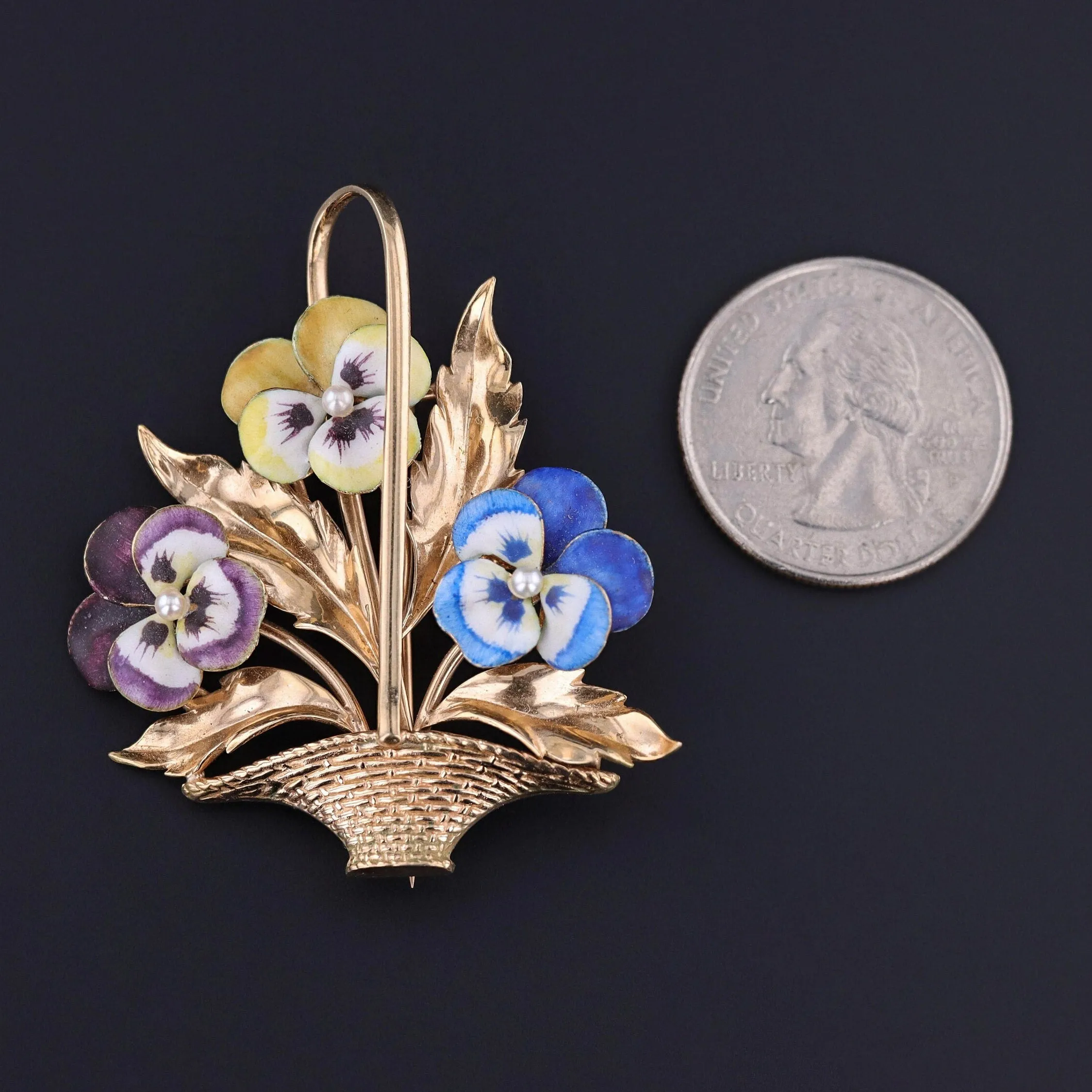 Antique Pansy Basket of 14k Gold