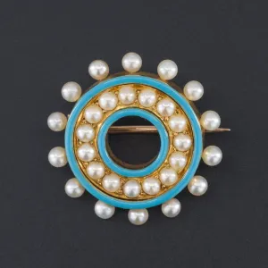 Antique Pearl & Enamel Brooch | 14k Gold Brooch