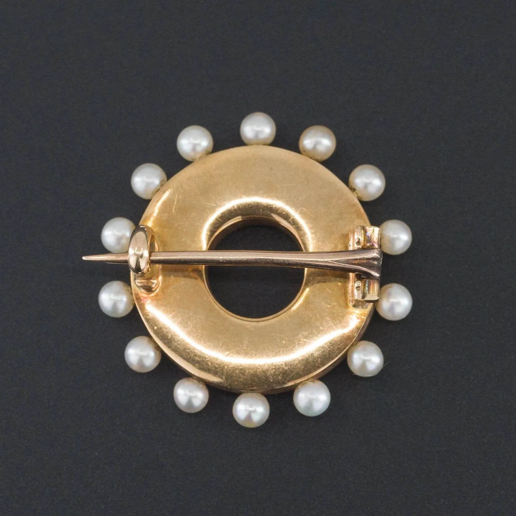 Antique Pearl & Enamel Brooch | 14k Gold Brooch