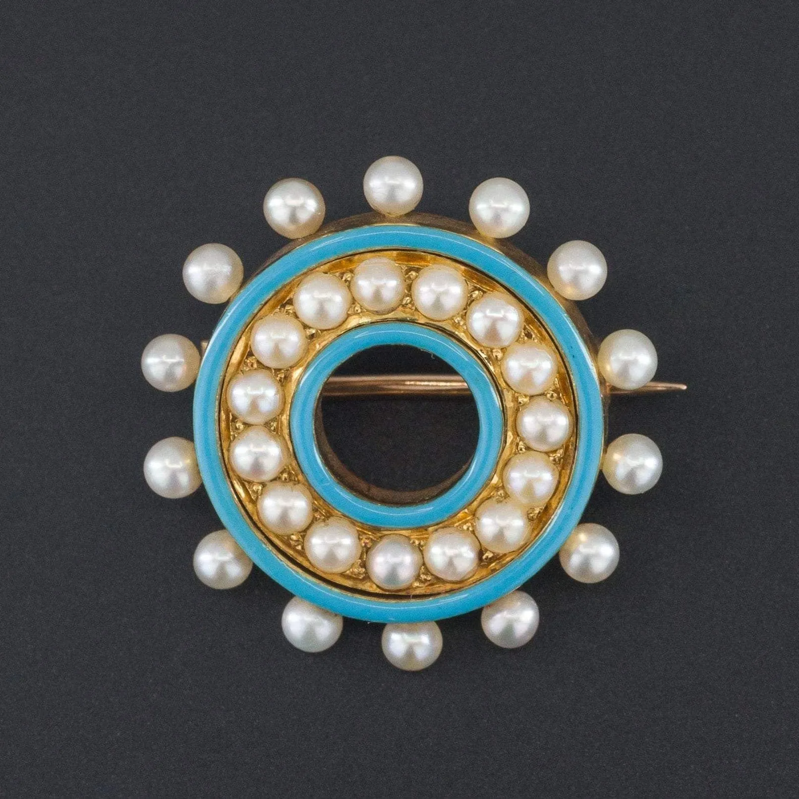 Antique Pearl & Enamel Brooch | 14k Gold Brooch