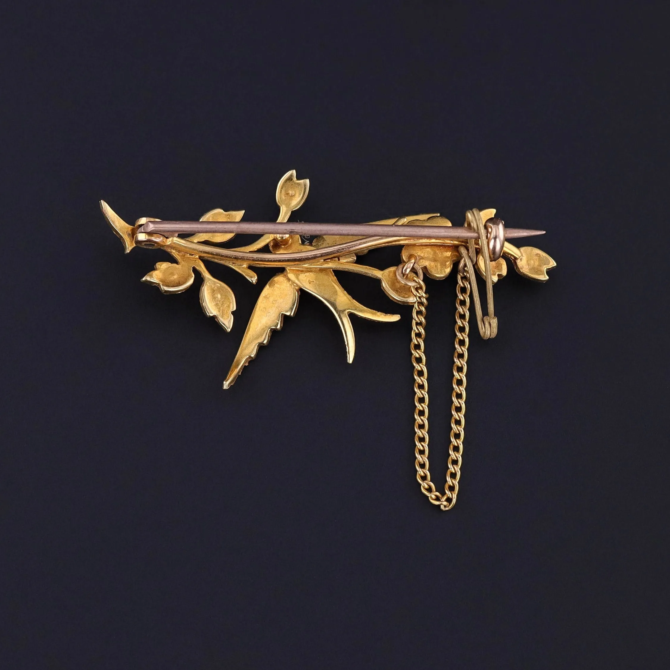 Antique Pearl Swallow Brooch of 18k Gold