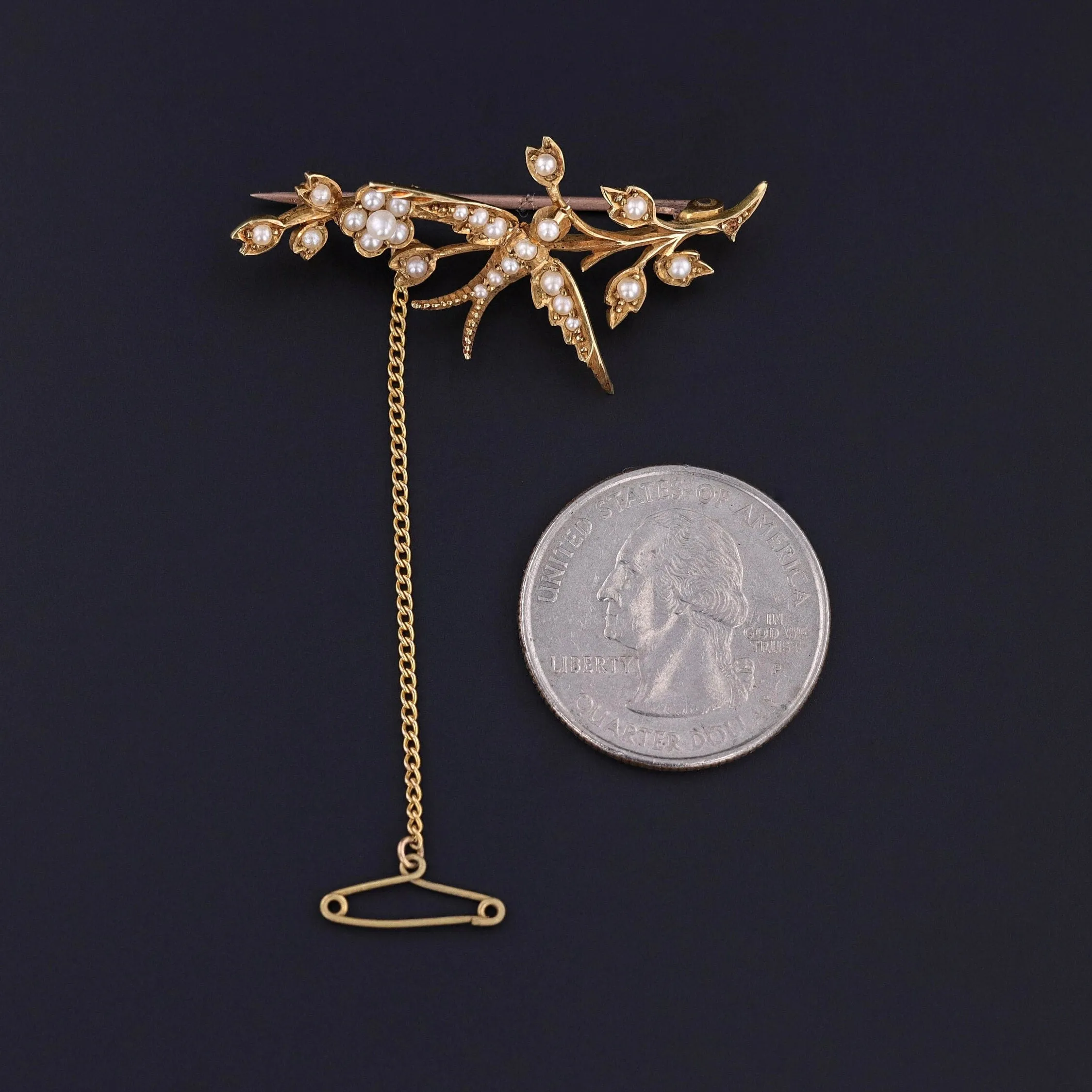 Antique Pearl Swallow Brooch of 18k Gold