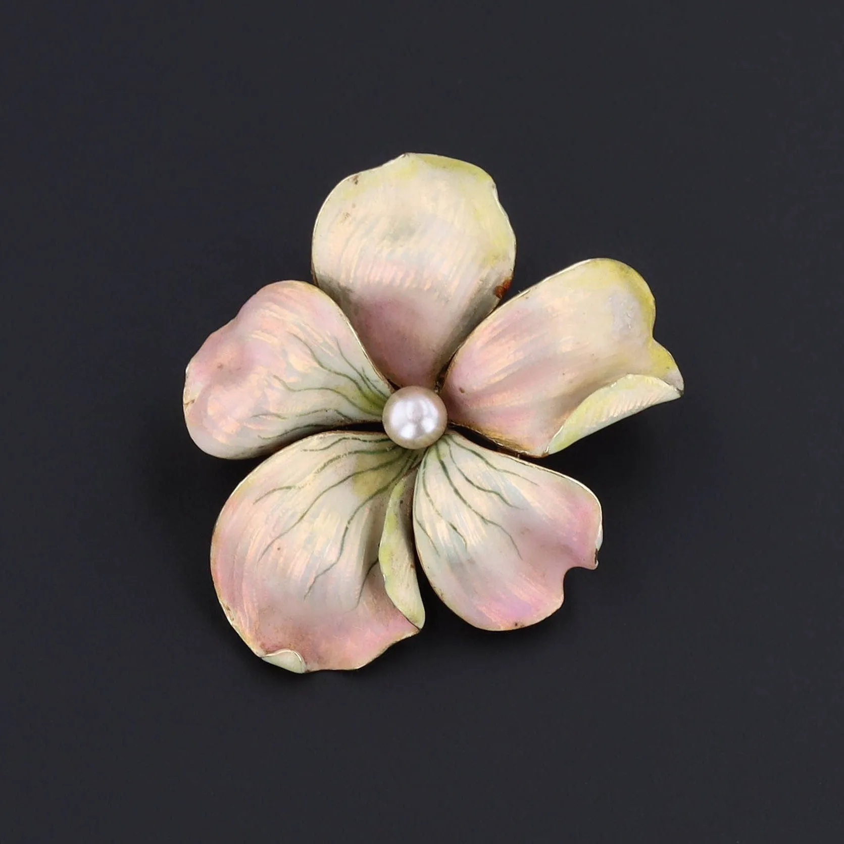 Antique Pink Flower Brooch or Pendant | Antique Enamel Flower