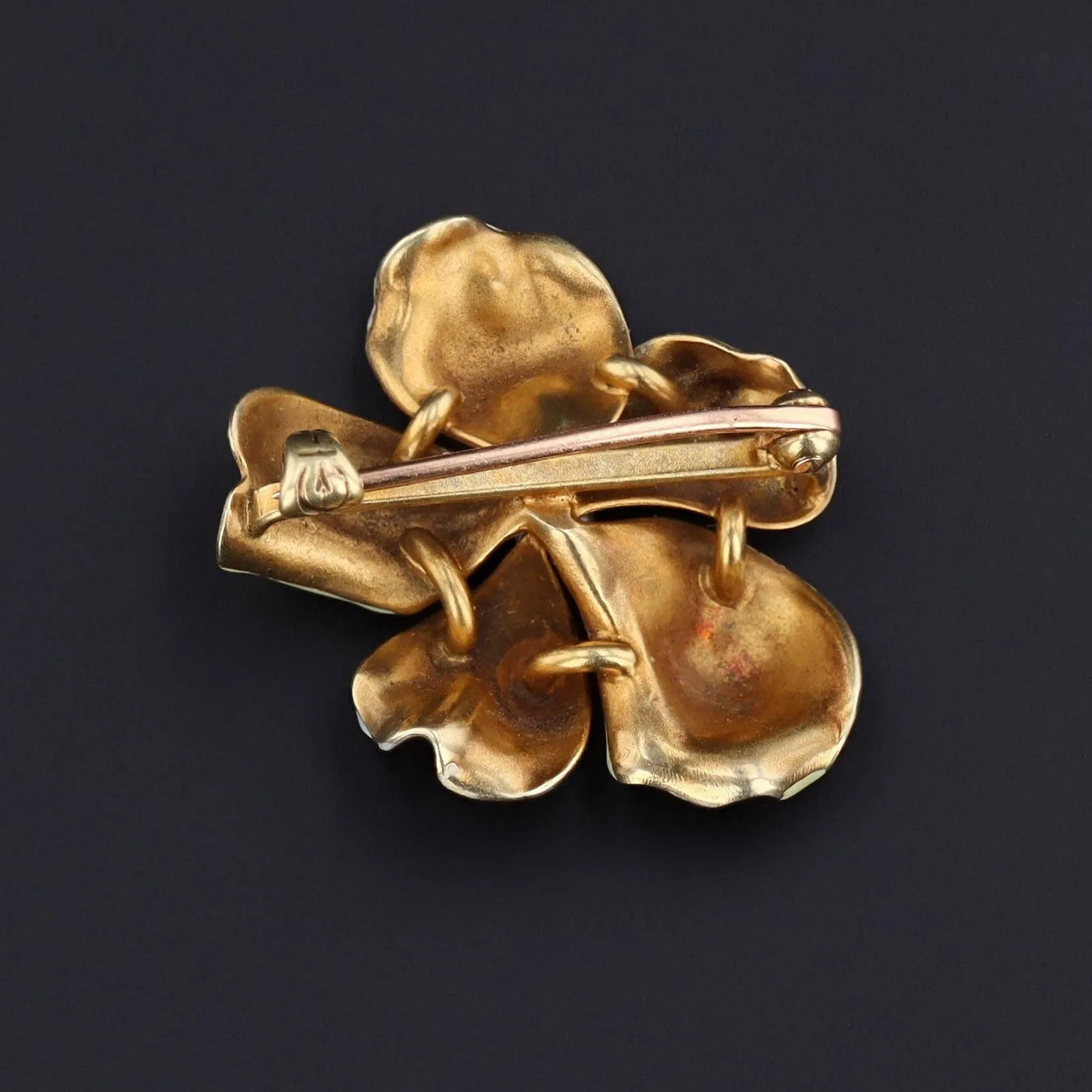 Antique Pink Flower Brooch or Pendant | Antique Enamel Flower
