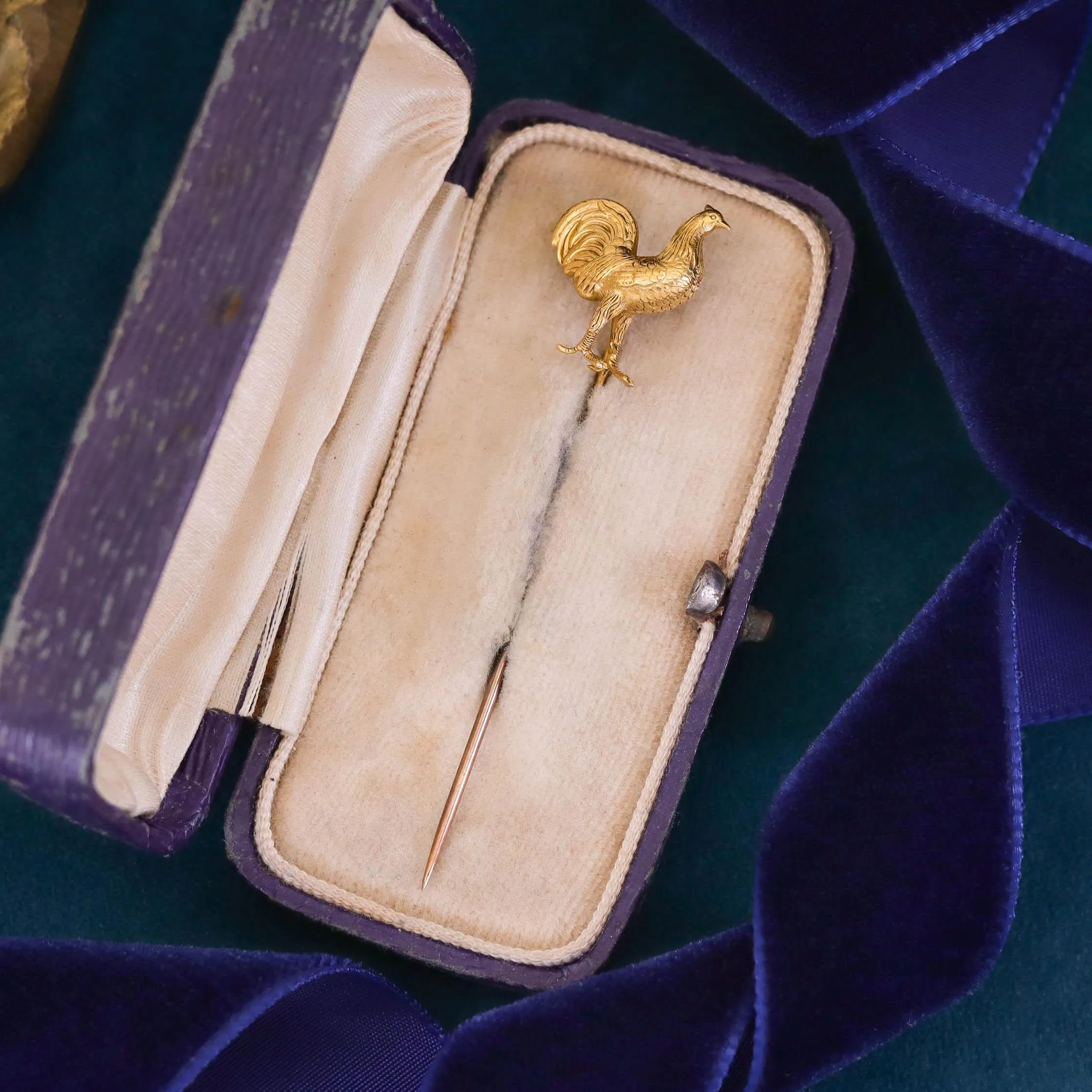 Antique Rooster Stickpin of 14k Gold