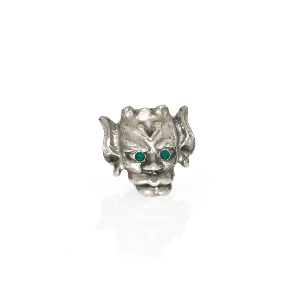 Antique Silvertone Gargoyle with Emerald Eyes Charm