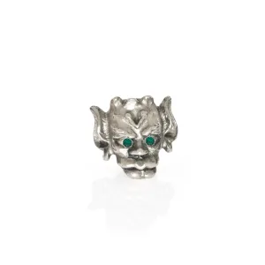 Antique Silvertone Gargoyle with Emerald Eyes Charm