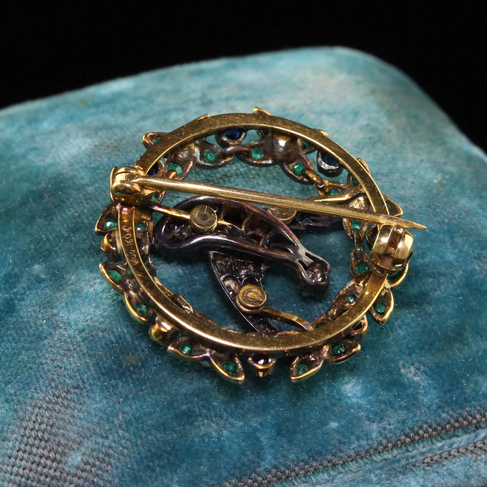 Antique Victorian 18K Yellow Gold and Silver Topped Diamond Swallow Bird Pin