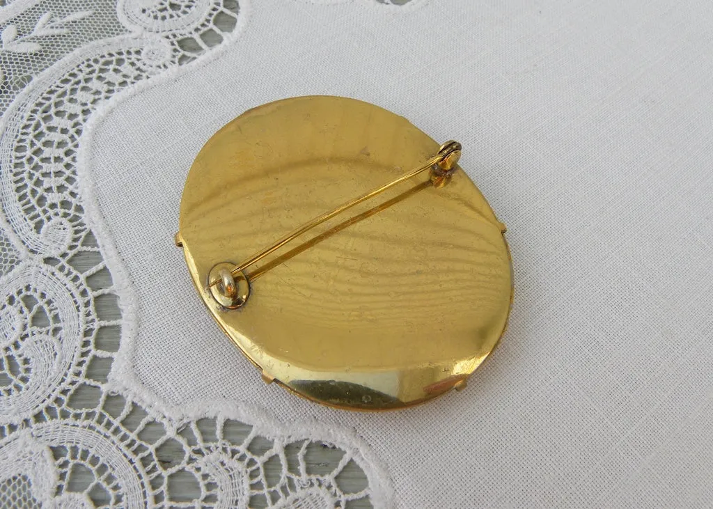 Antique Victorian Edwardian Hand Painted Woman with Poppy Pin Brooch