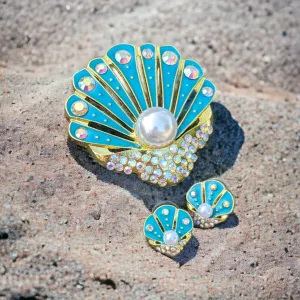 Ariel Mermaid Seashell Brooch and Earrings set