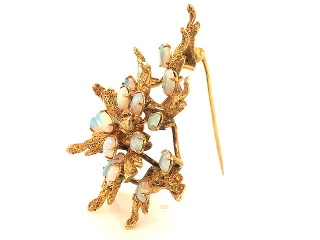 Australian Opal Cluster Brooch in 14k Yellow Gold