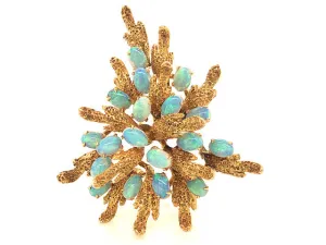 Australian Opal Cluster Brooch in 14k Yellow Gold