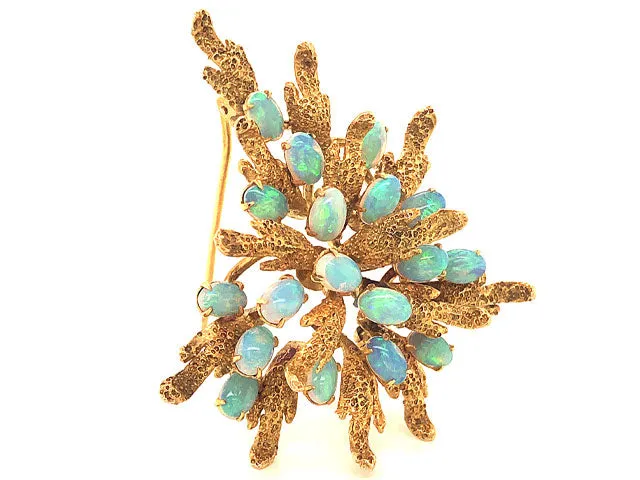 Australian Opal Cluster Brooch in 14k Yellow Gold