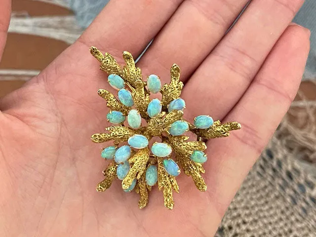 Australian Opal Cluster Brooch in 14k Yellow Gold