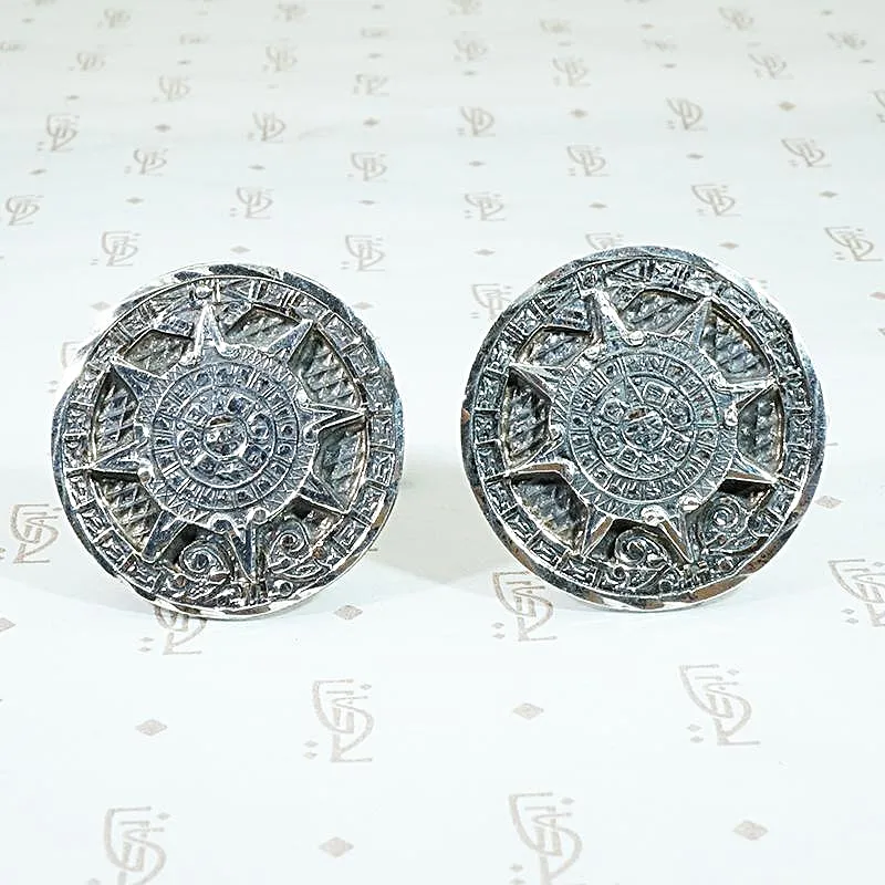 Aztec Calendar Sterling Cufflinks from Taxco