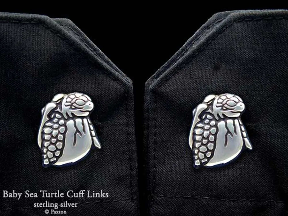 Baby Sea Turtle Hatching Cuff Links Sterling Silver