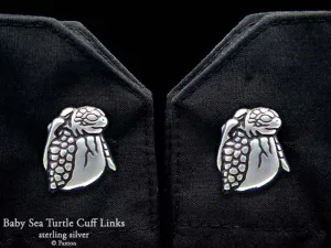 Baby Sea Turtle Hatching Cuff Links Sterling Silver