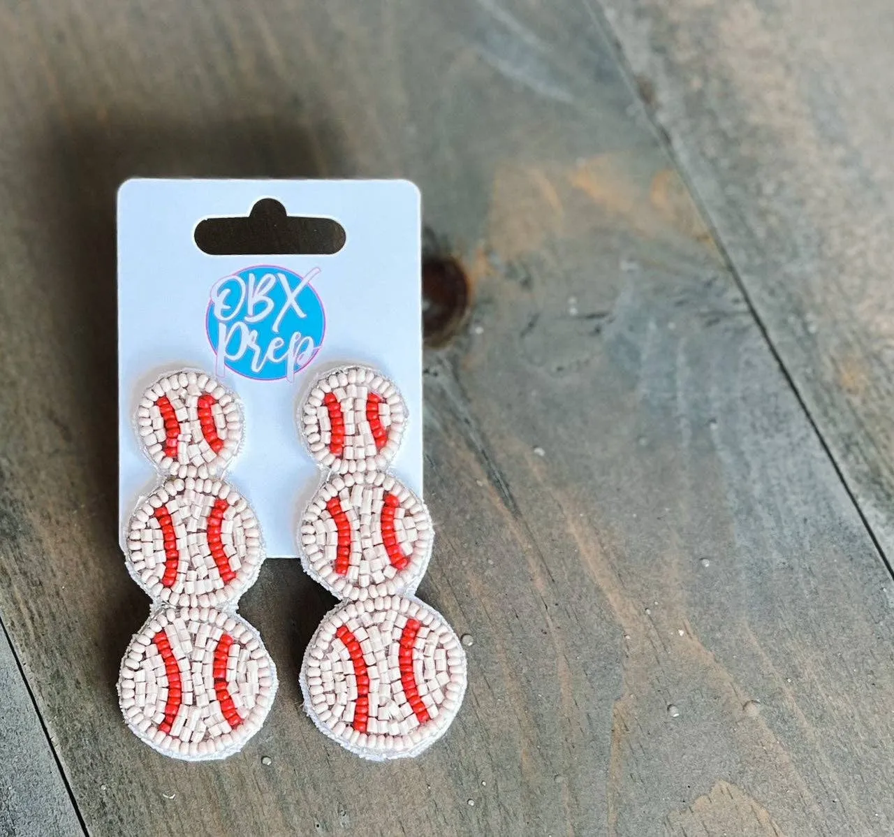Baseball Triple Seed Beaded Drop Earrings