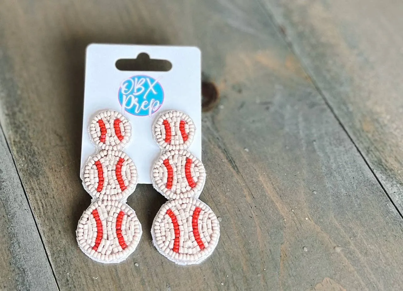 Baseball Triple Seed Beaded Drop Earrings