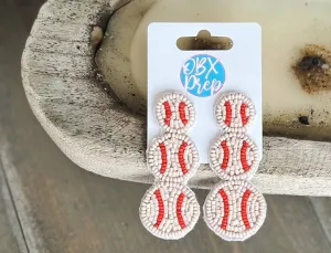 Baseball Triple Seed Beaded Drop Earrings