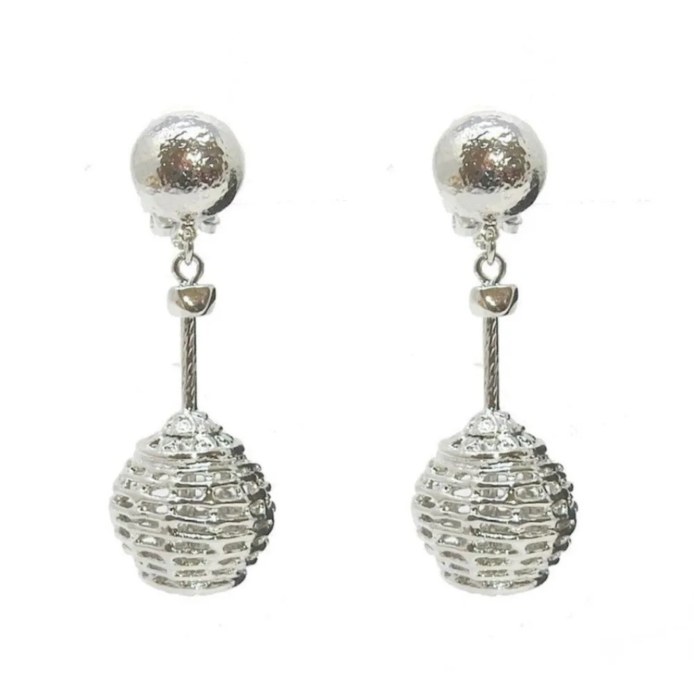 Basketweave Clip Dangle Earrings