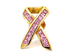 BCRF Pink Ribbon Brooch in 14k Yellow Gold