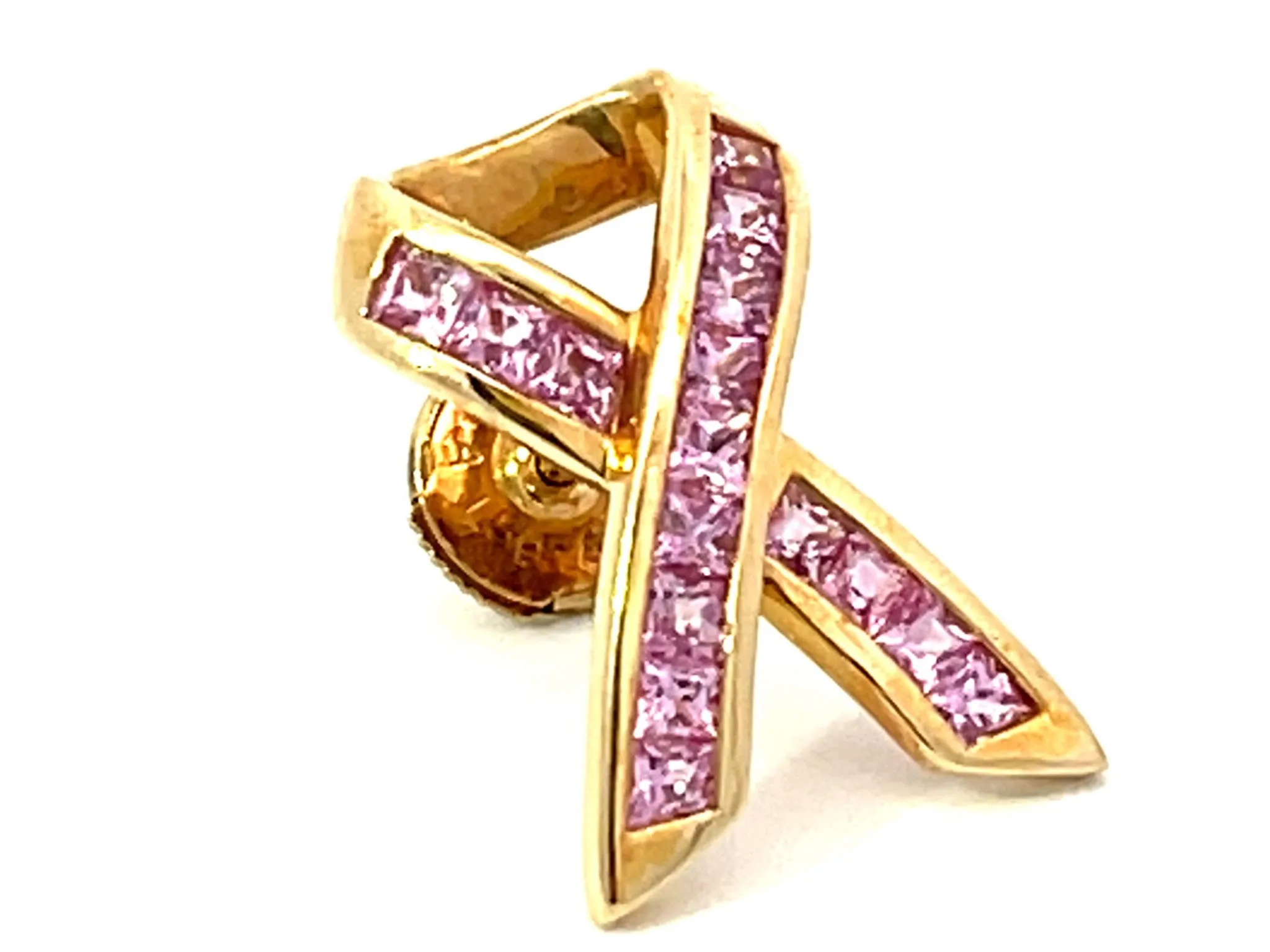 BCRF Pink Ribbon Brooch in 14k Yellow Gold