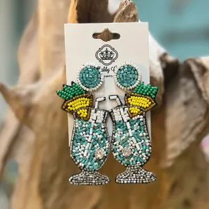 Beaded Blue Pineapple Drink Earrings