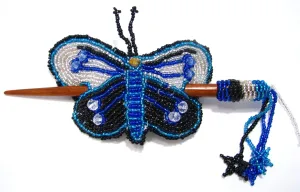 Beaded Butterfly Hair Barrette Hand Made With Slide Stick BBB010