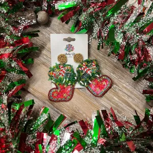 Beaded Christmas Stocking Earrings