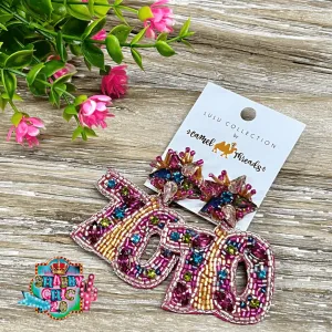 Beaded Happy 70th Earrings