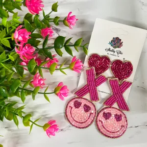 Beaded Heart XOXO Earrings