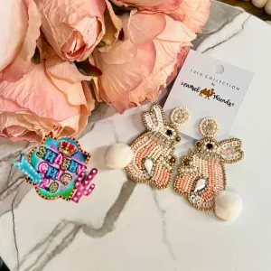 Beaded Pink Bunny Earrings