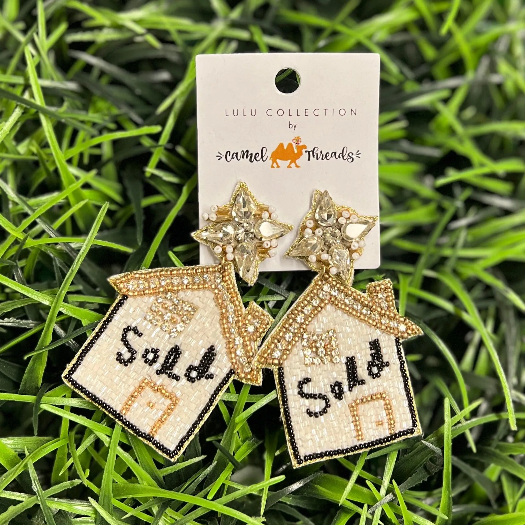Beaded Realtor Earrings - White\Gold