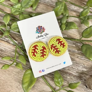 Beaded Softball Stud Earrings