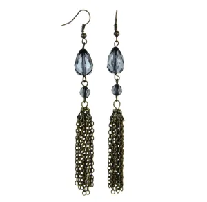 Beaded Tassel Drop Earrings-Blue