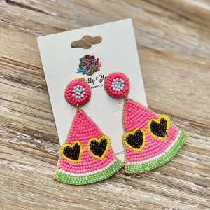 Beaded Watermelon Earrings