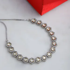 Beautifully Design Dual Tone Gold And Silver Choker With American Diamonds And Kundan