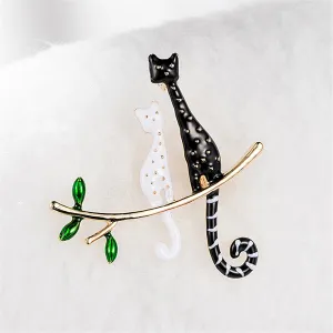 Black & White Kitty Branch Brooch