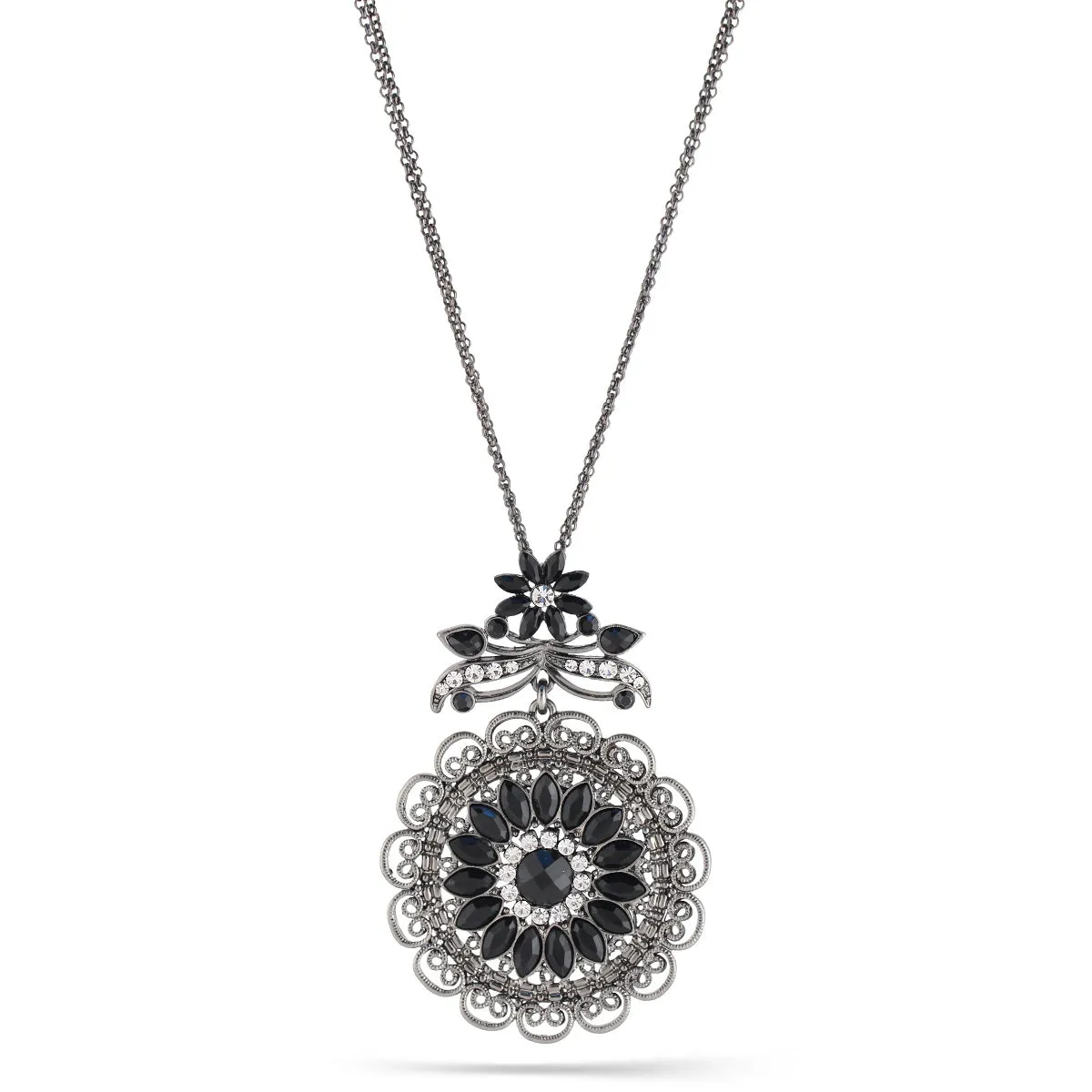 BLACK AND WHITE FILIGREE FLOWER NECKLACES #255BK1501 (1E2/1B11)