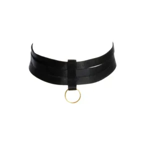 Black Bondage Choker with Gold Sliders and Ring