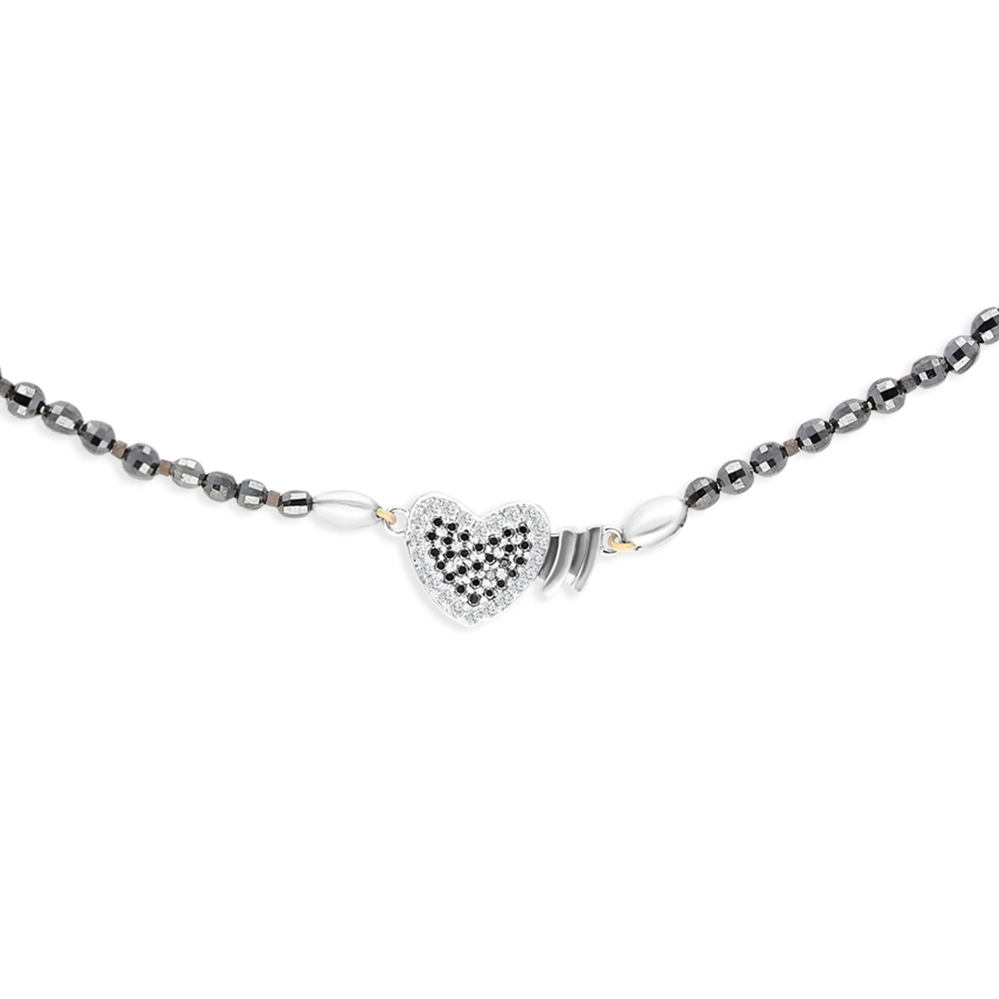 Black Diamonds Beaded Necklace Heart Box Clasp - 38 Carat