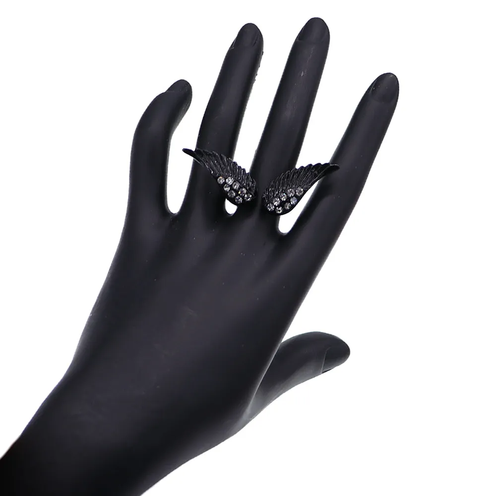 Black Double Angel Wing Cuff Ring