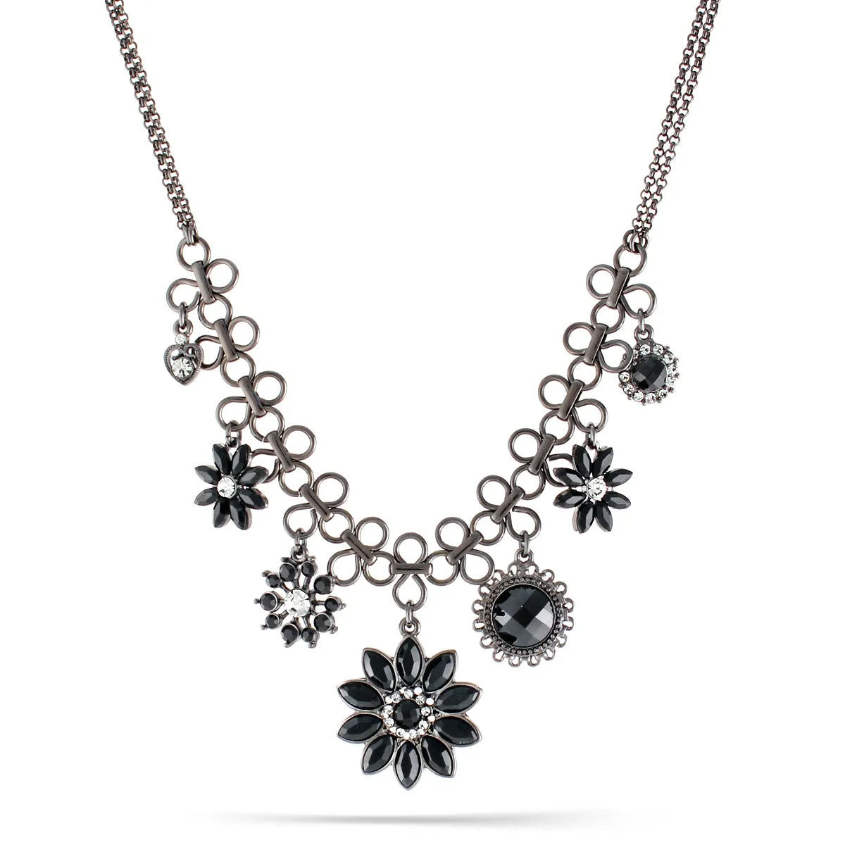 BLACK FACETED STONE AND WHITE CRYSTAL DROP  NECKLACES #255BK1201 (1E10/7B3)