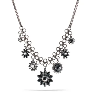 BLACK FACETED STONE AND WHITE CRYSTAL DROP  NECKLACES #255BK1201 (1E10/7B3)
