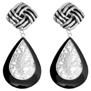Black Knot Filigree Teardrop Post Earrings