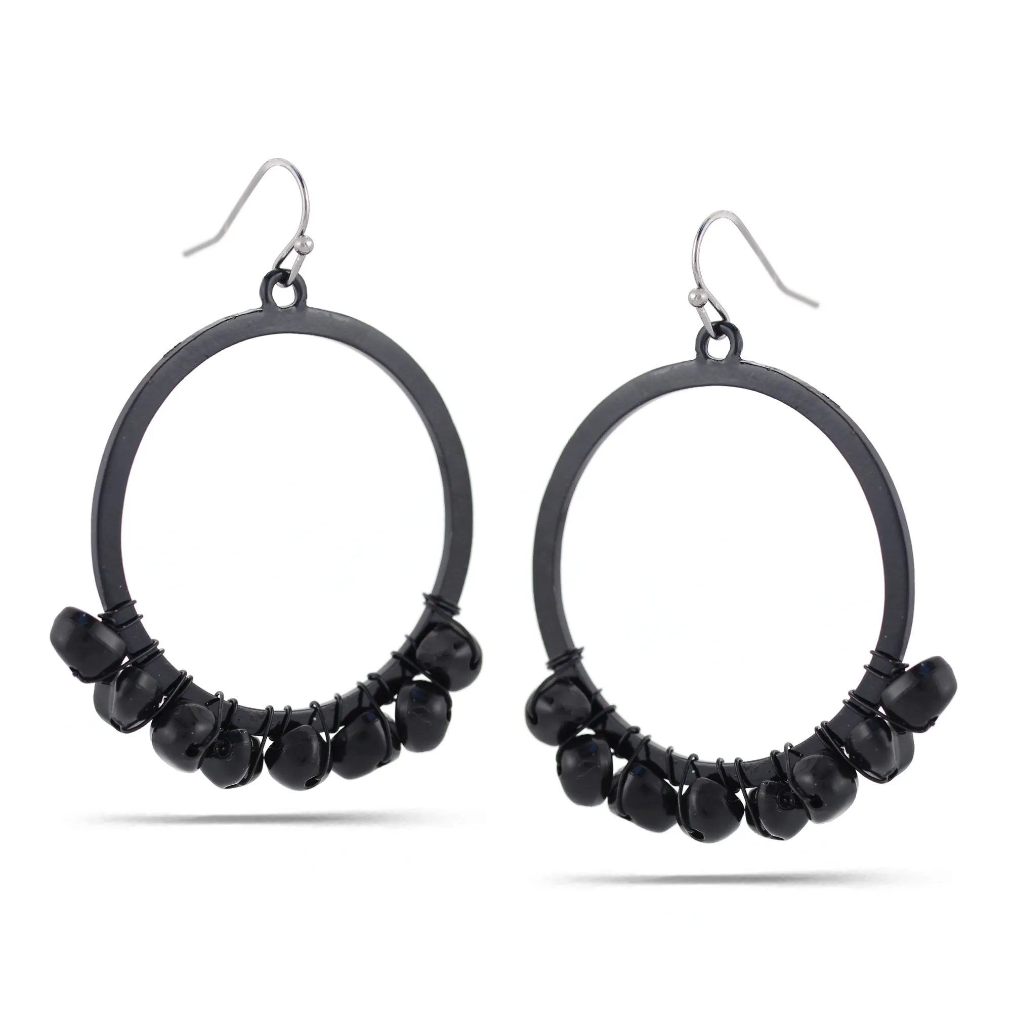 BLACK METAL ROUND DROP EARRINGS #ADX6800336 (SHB3)