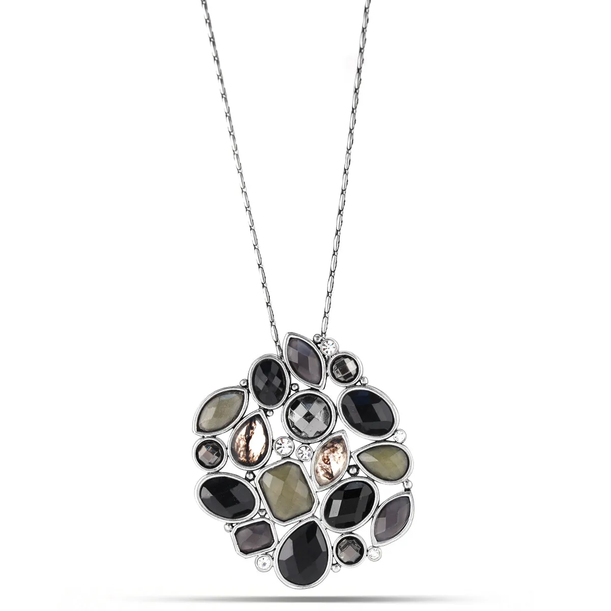 BLACK OLIVE AND SMOKEY PENDANT CRYSTAL NECKLACES #197BK1401 (4A1)