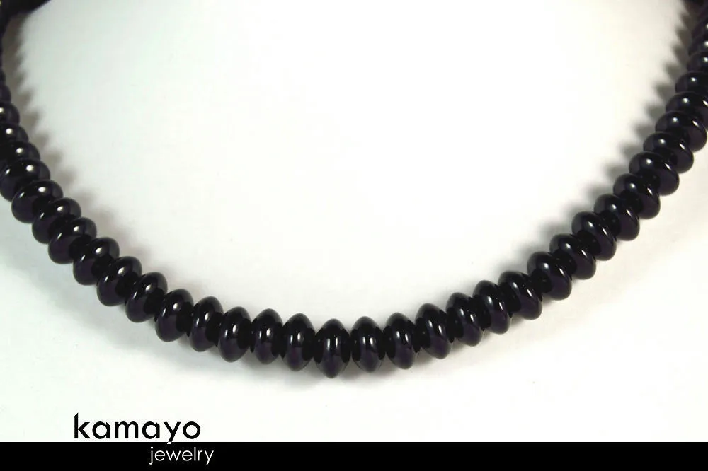 BLACK ONYX NECKLACE - Roundel Beads - Men's Choker or Princess Necklace for Women